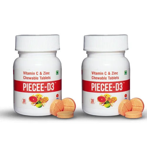 PIECEE-D3 Vitamin C 500mg Vitamin D3 400 I.U Zinc 5mg Chewable Tablets Best for Immunity