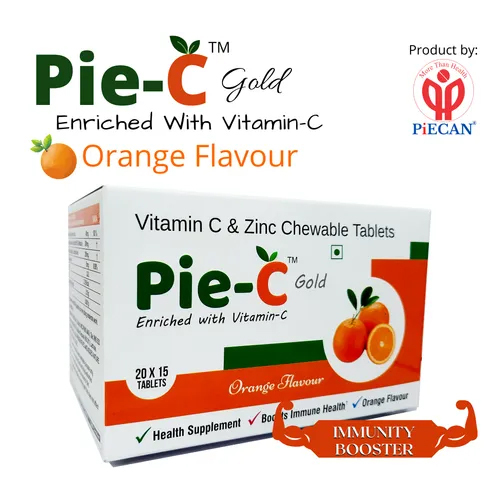 Pie-C Sugar Free And Gluten Free Vitamin C 500mg And Zinc Chewable Tablets Best for Immunity
