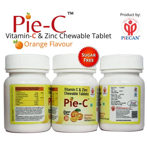 Pie-C Sugar Free And Gluten Free Vitamin C 500Mg And Zinc Chewable Tablets Best For Immunity- 30 Tablets General Medicines