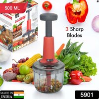 MATTE FINISH MANUAL HAND PRESS CHOPPER FOR KITCHEN MINI HANDY AND COMPACT CHOPPER WITH 3 BLADES FOR EFFORTLESSLY CHOPPING VEGETABLES AND FRUITS FOR YOUR KITCHEN (5901)