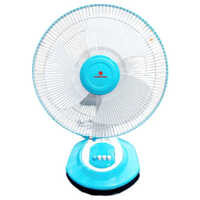 Table Top Electric Fan - Plastic, 12 Inch Size, White And Blue Color | 3 Blades, 220v Power, Lightweight And Adjustable Design