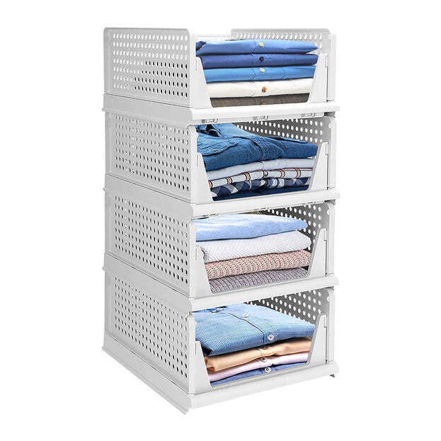 CLOTHES ORGANIZER 4 LAYER DRAWER FOR WARDROBE CUPBOARD ORGANIZER FOR CLOTHES FOLDABLE AND STACKABLE CLOSET ORGANIZER DRAWER ORGANIZER FOR CLOTHES MULTI PURPOSE PLASTIC DRAWER (7731)
