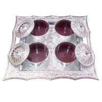 DRY FRUIT AIR TIGHT BOWLS TRAY WITH LIDS 4 SECTION SNACKS MUKHVAS DANI (2218)