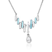 Diamond Ladies Blue And Silver Pendant Set