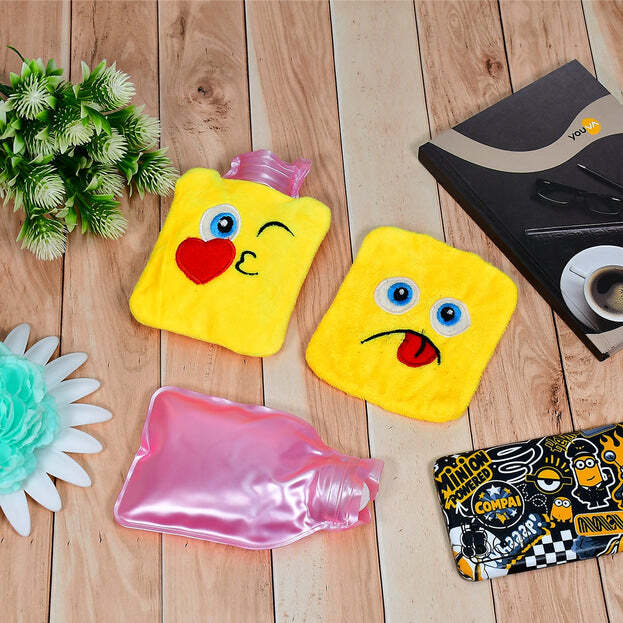1PC MIX EMOJI DESIGNS SMALL HOT WATER BAG WITH COVER FOR PAIN RELIEF NECK SHOULDER PAIN AND HAND FEET WARMER MENSTRUAL CRAMPS (6535)