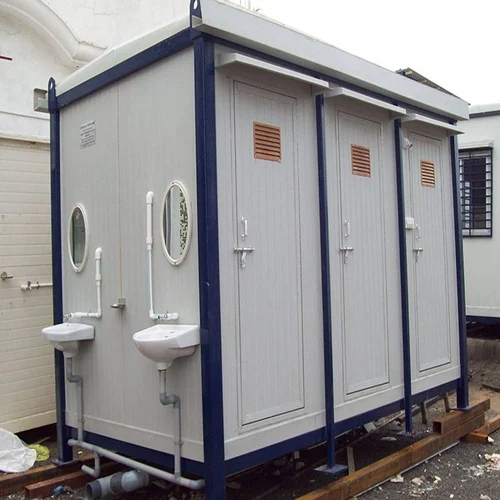 White And Blue G I Portable Toilet  Cabin