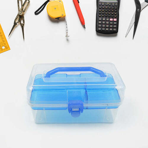 Plastic Art Storage Box Painting Supplies Multipurpose Case Meidum Size With Handle For Artists Students (4150)