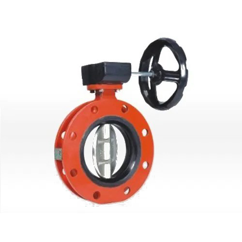 Red Wafer Type Double Flange Butterfly Valve