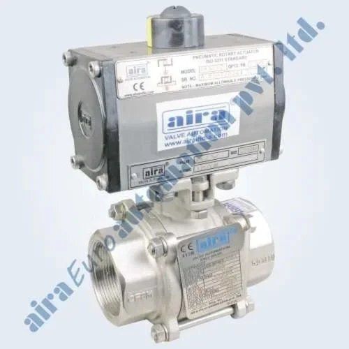 Silver Pneumatic 3 Pc Design Floating Ball Valve