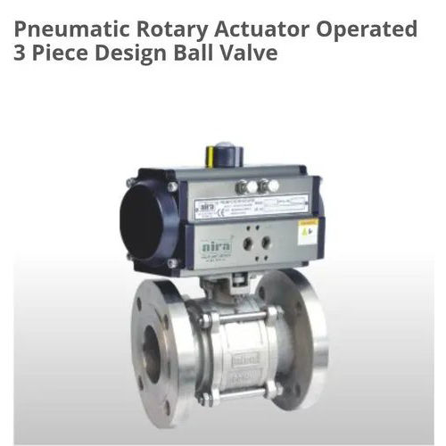 Silver Pneumatic Rotary Actuator Operated 3 Piece Design Ball Valve