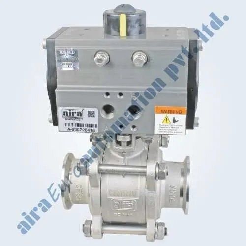 Silver Pneumatic 3 Pc Design Triclover Ends Floating Ball Valve