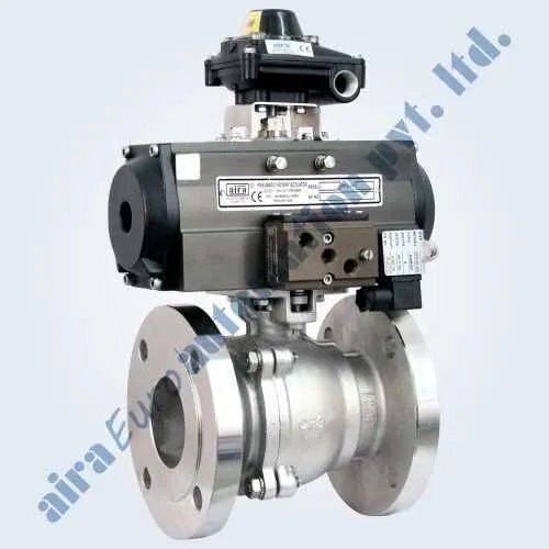 Silver Pneumatic Actuator Operated 2 Pc Design Ball Valve