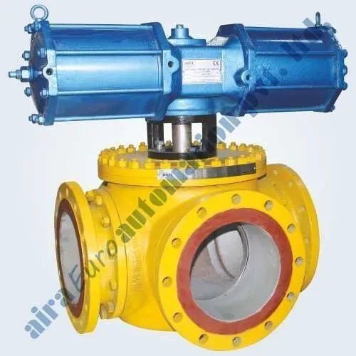 Yellow/blue Pneumatic Actautor Operated 3 Way 4 Way 5 Way Trunnion Ball Valve