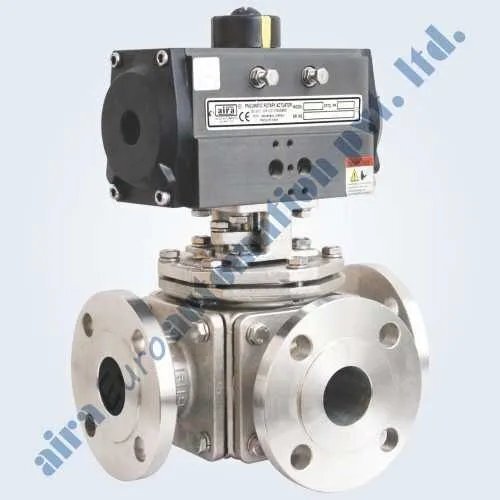 Silver Pneumatic Actuator Ball Valves 3 Way 4 Way