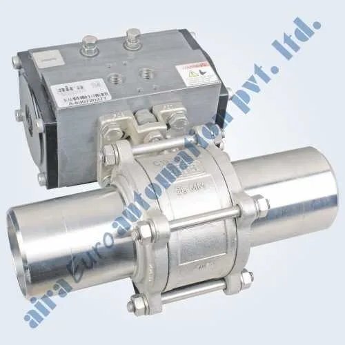 Silver Pneumatic Actuator 3 Piece Design Butt Weld Ball Valve