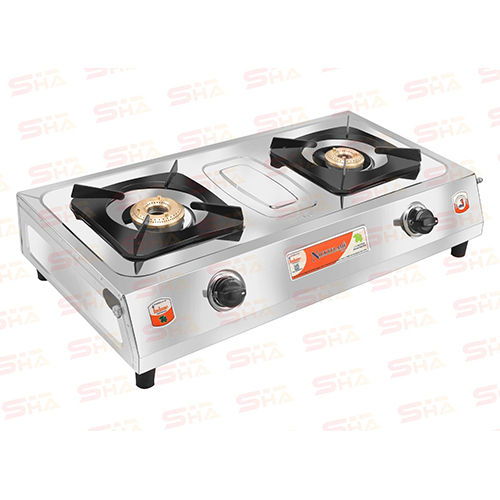 Stainless Steel Two Burner Lpg Gas Stove Bf 1.5Kgs Ms Pan Support B Top ( With Pannel) Supreme 2004