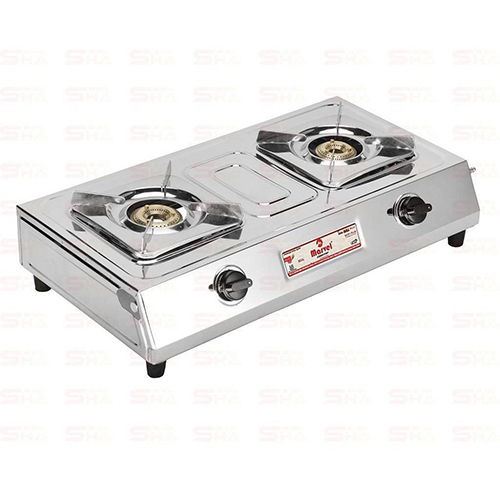 Stainless Steel Two Burner Lpg Gas Stove Bf Pixy 1.8Kgs Ss Pan Support (Heavy Material ) Pixy 2007