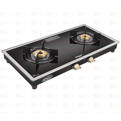 Two Burner Glass Gas Stove 2BR MIRROR GLASS WITH SS BLACK MIRROR FINISH FRAME Zeus 2501