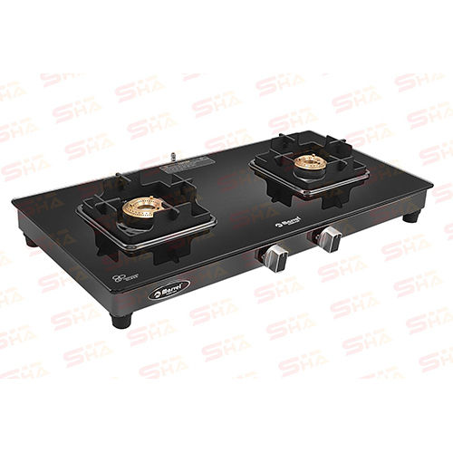 Stainless Steel Two Burner Glass Gas Stove 2Br Crystal Black Glass With Black Mirror Finish Frame Doom 2503