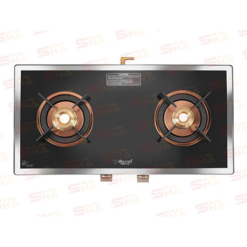 Two Burner Glass Gas Stove 2BR MIRROR GLASS WITH ROSE GOLD MIRROR FINISH FRAME SANDY 2504