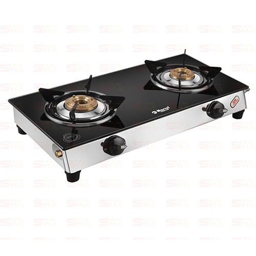 Two Burner Glass Gas Stove 2BR CRYSTAL BLACK NANO GLASS WITH SS FRAME Titan SS 2401