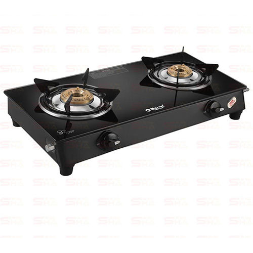 Two Burner Glass Gas Stove 2BR CRYSTAL BLACK NANO GLASS WITH MS FRAME Titan MS 2402