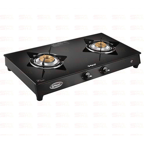 Stainless Steel Two Burner Glass Gas Stove 2Br Crystal Black Glass With Ms Frame Ares Ms 2403