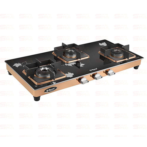 Three Burner Glass Gas Stove 3BR MIRROR GLASS WITH ROSE GOLD MIRROR FINISH FRAME PLUTO 3502