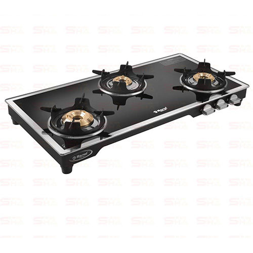 Three Burner Glass Gas Stove 3BR MIRROR GLASS WITH MS BLACK FRAME MAGNETO 3503