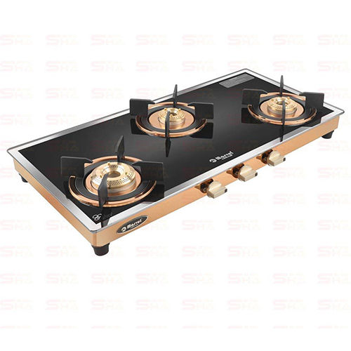 Three Burner Glass Gas Stove 3BR MIRROR GLASS WITH ROSE GOLD MIRROR FINISH FRAME BEAST 3505