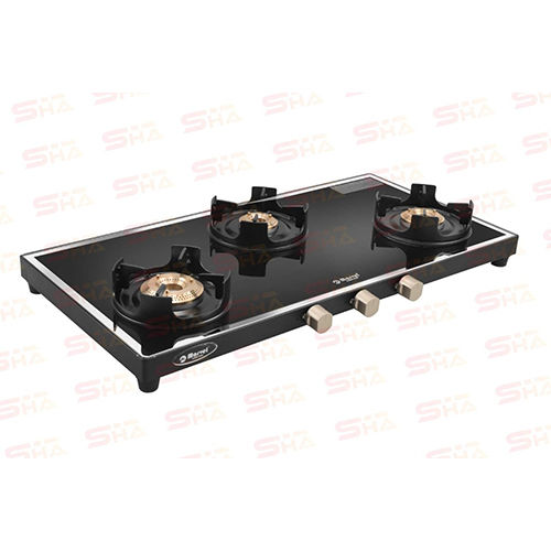 Stainless Steel Three Burner Glass Gas Stove 3Br Mirror Glass With Alluminium Black Matt Finish Crawler 3506