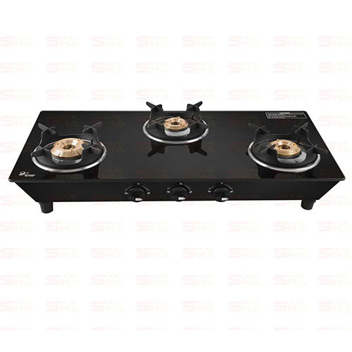 Three Burner Glass Gas Stove 3BR BLACK WITH MS AIR FRAME EROS MS 3401