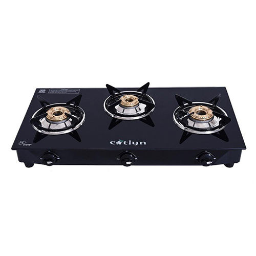 Three Burner Glass Gas Stove Candid 3B MS - GS-CD-3B-BLK-MS