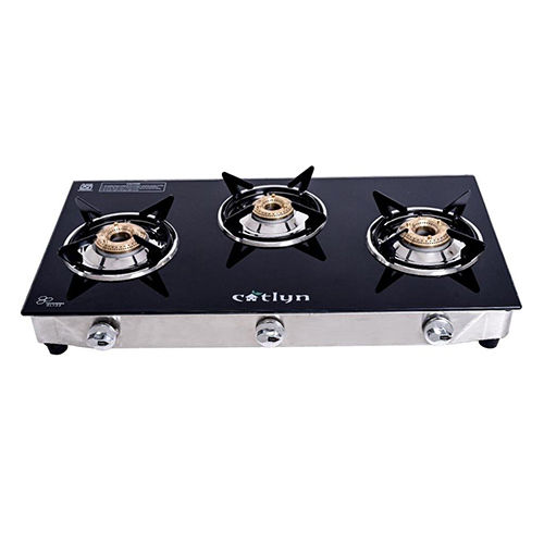 Three Burner Glass Gas Stove Candid 3B SS - GS-CD-3B-BLK-SS