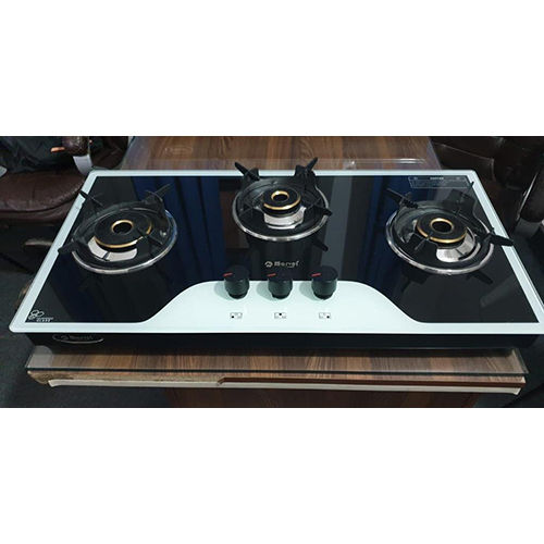 Three Burner Glass Gas Stove 3Br Hob Elite Glass With Ms Frame Round Pan Support - 3704 No.Of Burners: 3