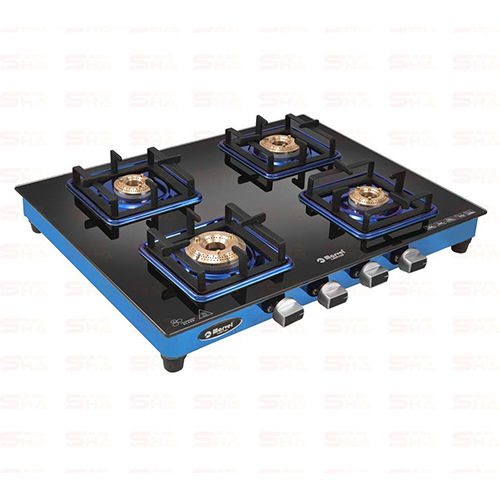 Four Burner Gas Stove 4BR CRYSTAL GLASS WITH BLUE MIRROR FINISH FRAME STORM 4504