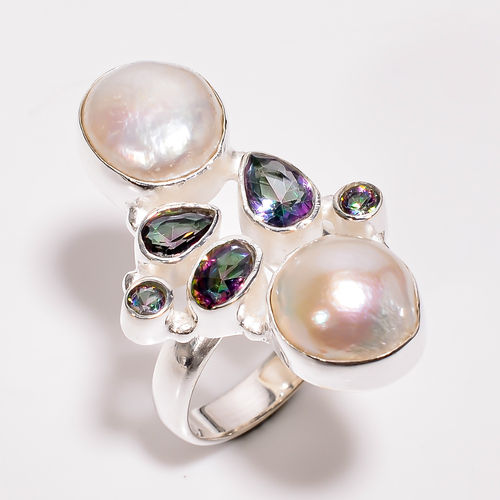 Silver Baroque Pearl Mystic Topaz Gemstone 925 Sterling Silver Jewelry