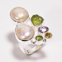 Baroque Pearl Peridot Gemstone 925 Sterling Silver Ring