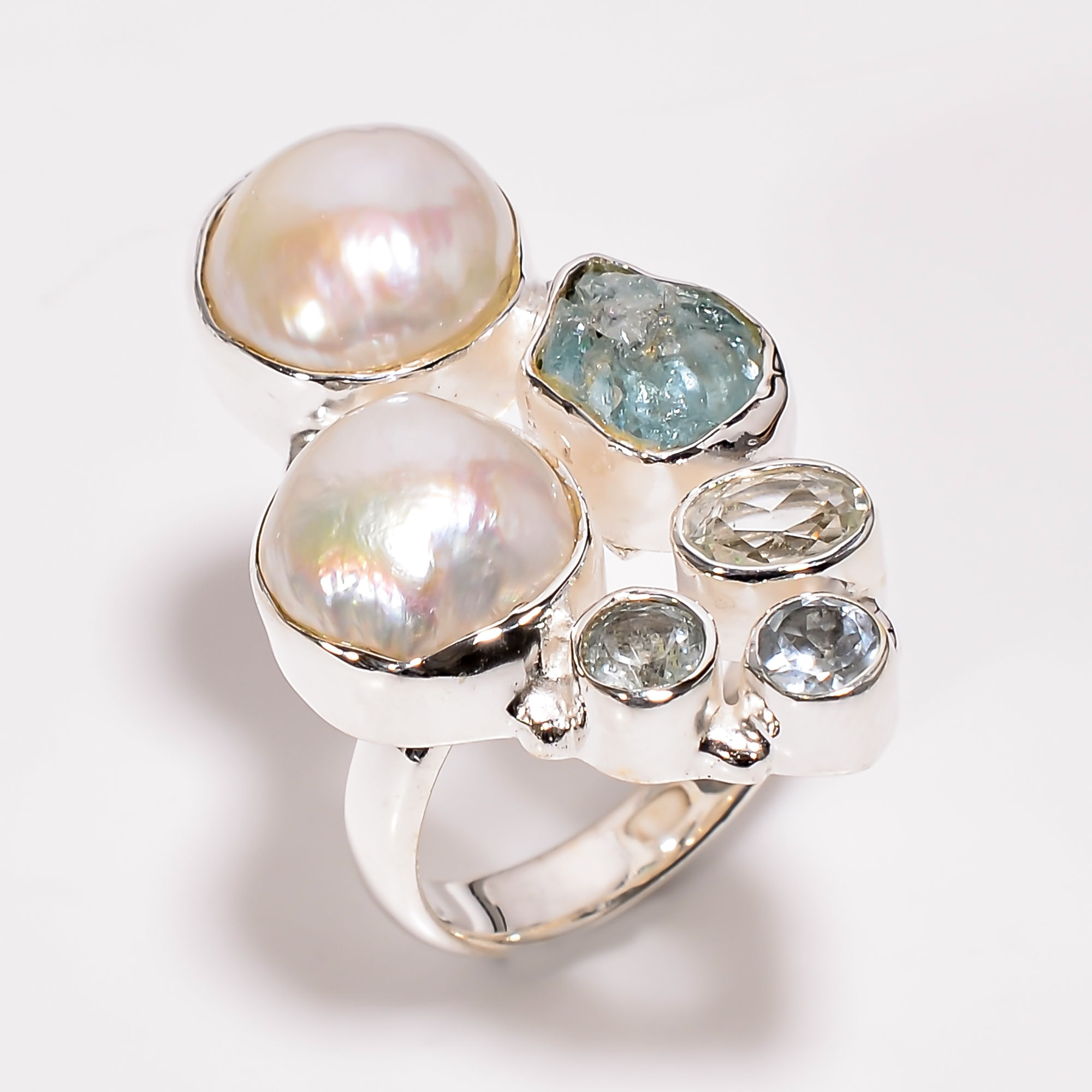 Baroque Pearl Peridot Gemstone 925 Sterling Silver Ring