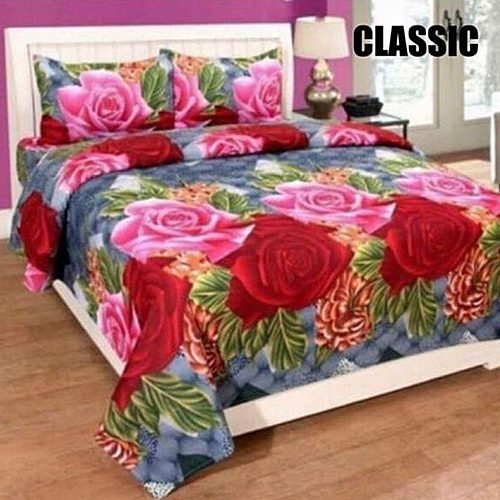 Classic Polycotton Printed Double Bedsheet With Pillow Cover