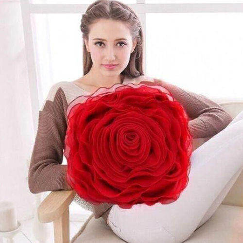 Sattan Rose Shape Fancy Cushion Cover