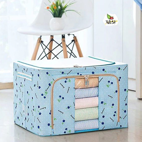 Rectangular Shaped Blue Fabric Organising Small Convenient Wire Storage Box