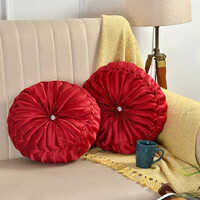 Beautiful Pumpkin Cushion Set - Velvets Fabric, Round Shape, Red Color | Customizable Color, Plain Dyed Pattern, Elegant Home Decor