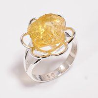 925 Sterling Silver Raw Gemstone Flower Design Ring