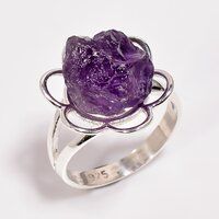 925 Sterling Silver Raw Gemstone Flower Design Ring