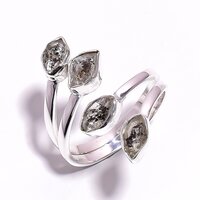Multi Raw Gemstone Adjustable Sterling Silver Ring
