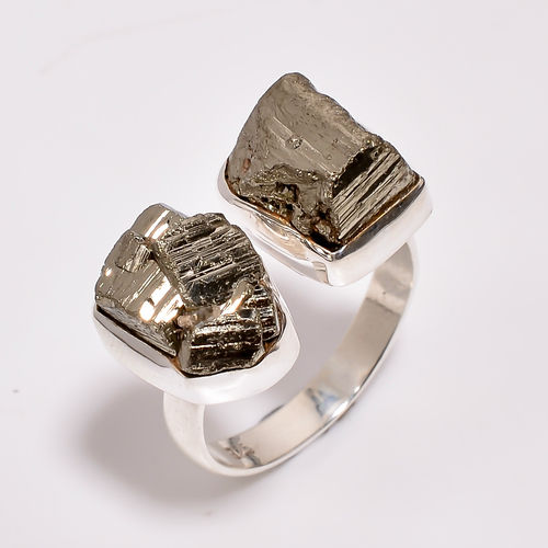 Natural Pyrite Raw Gemstone sterling Silver Rings Handmade Jewelry