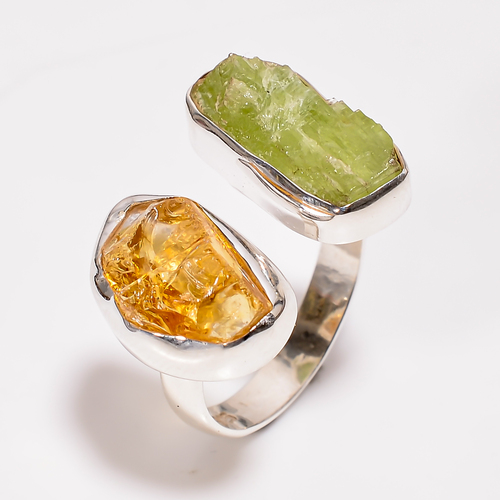 Citrine Green Kyanite Raw Gemstone Silver Rings Handmade