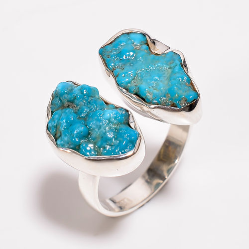 Arizona Turquoise Raw Gemstone 925 Sterling Silver Adjustable Ring