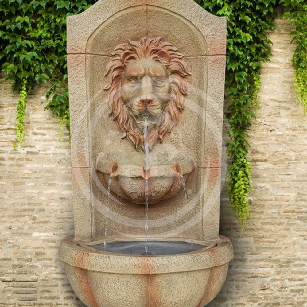 LION FACE FOUNTAIN WALL IN FRP - FRP Moulding, Standard Size Ht-3ft x Wd-2ft, Waterproof Electrical Wiring, Submersible Pump, Sand Stone Finish